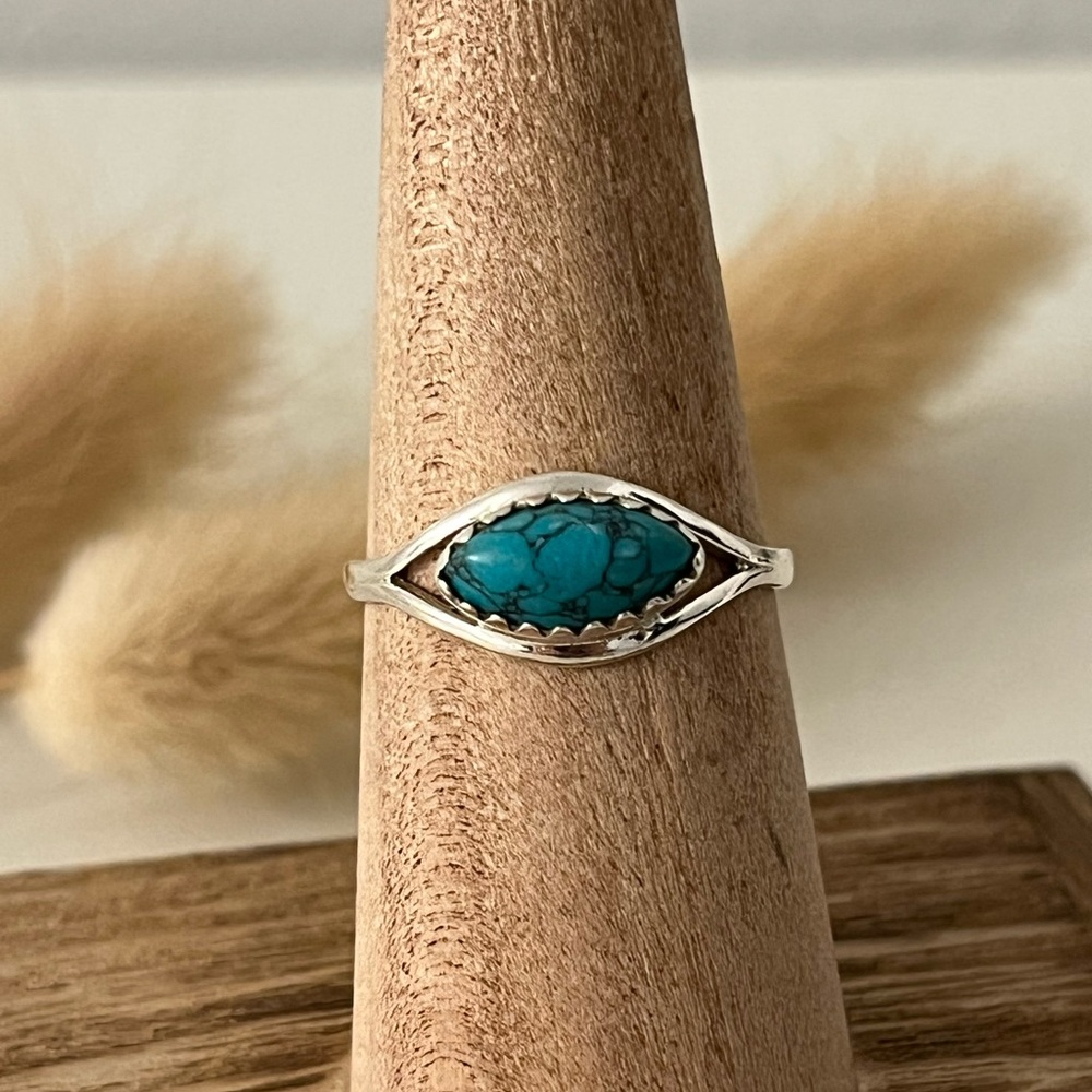 925 Solid Sterling Silver Eye Shaped Turquoise Ge… - image 8